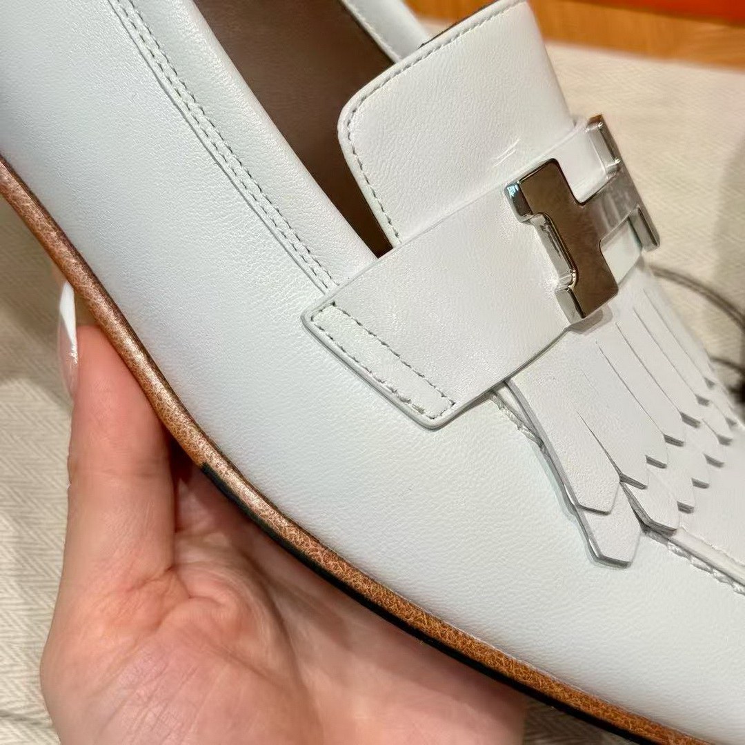 Hermes Royal Loafer Women Calfskin Sliver Buckle Blanc H222300Z 91365 - Image 9