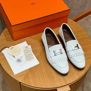 Hermes Royal Loafer Women Calfskin Sliver Buckle Blanc H222300Z 91365 - Image 6