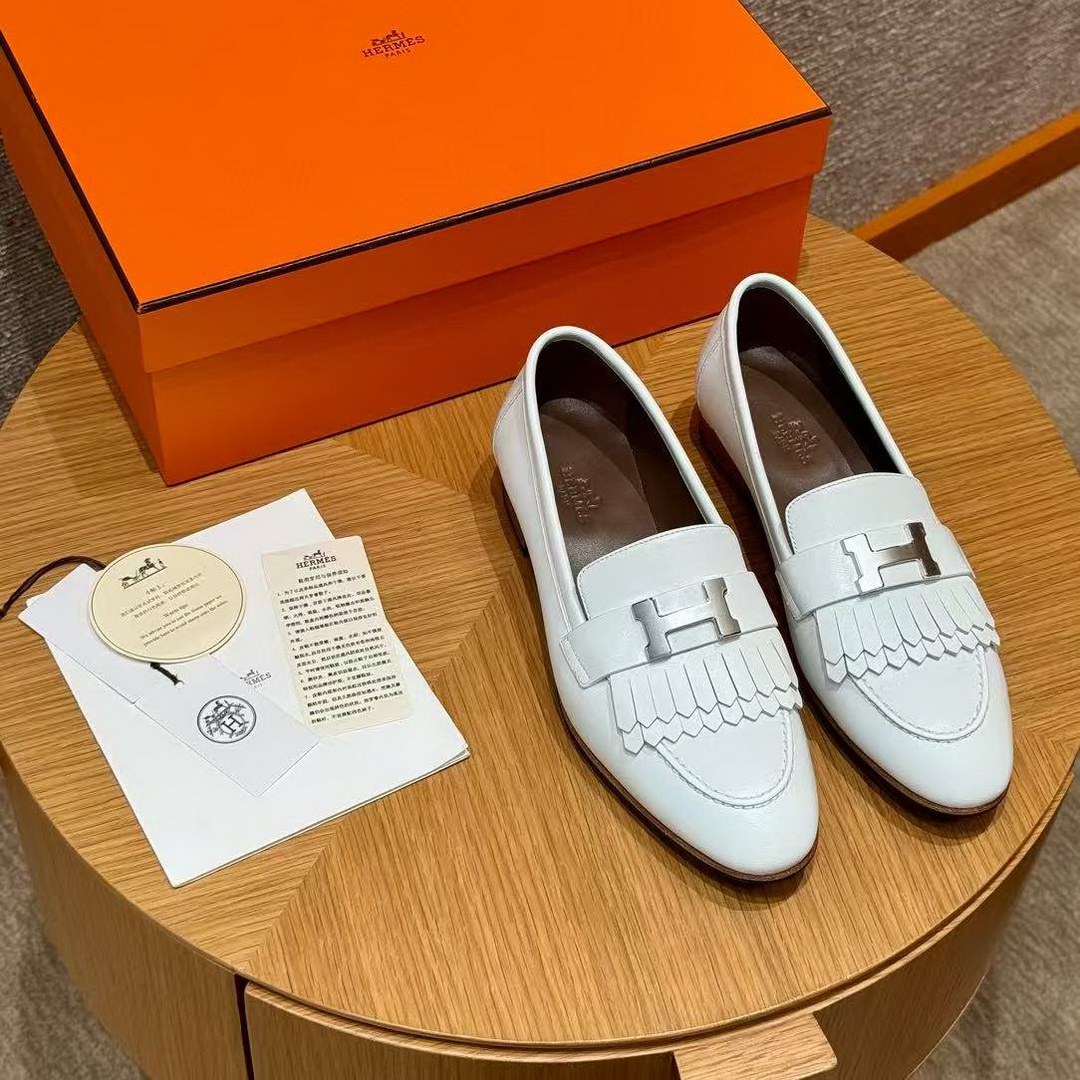 Hermes Royal Loafer Women Calfskin Sliver Buckle Blanc H222300Z 91365 - Image 6