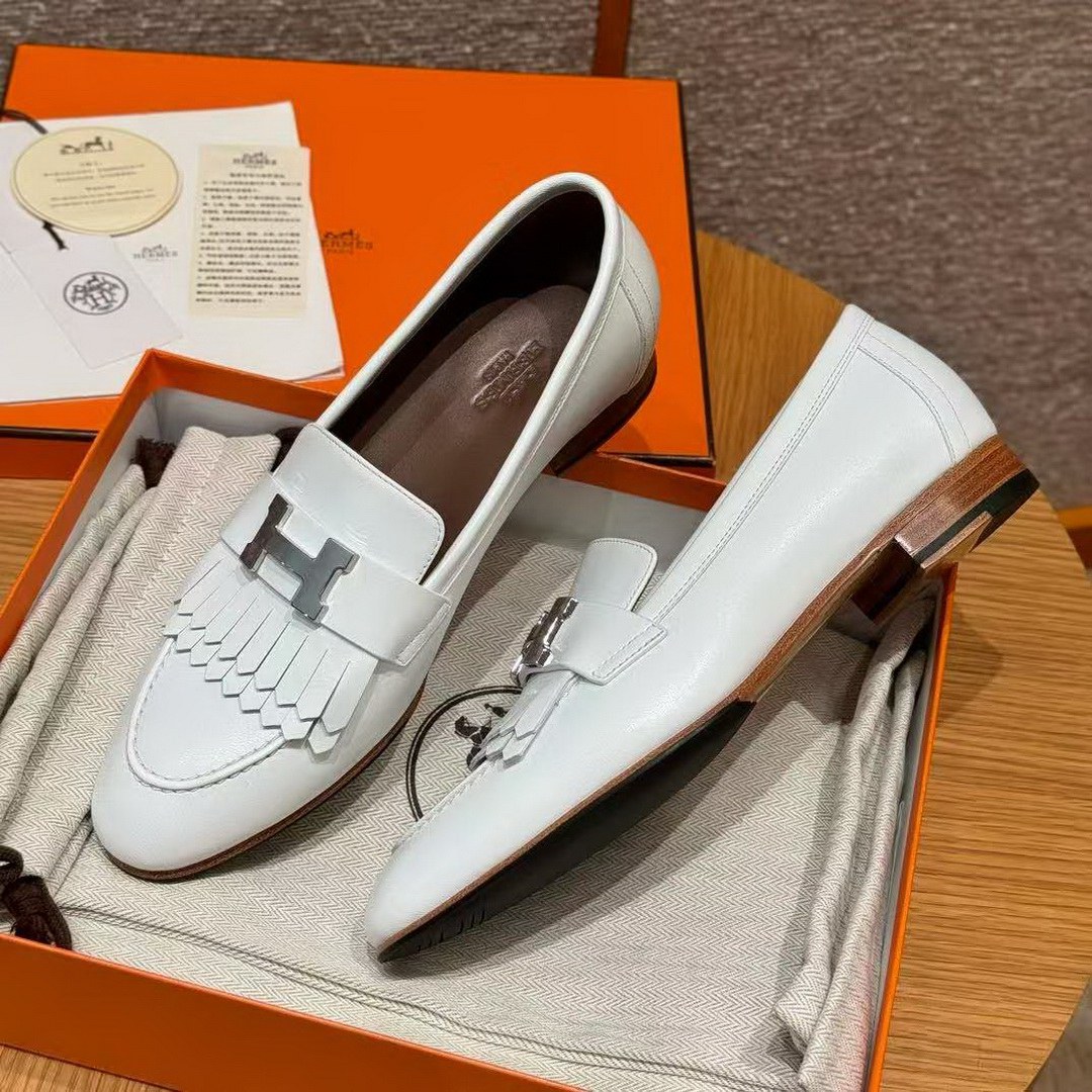 Hermes Royal Loafer Women Calfskin Sliver Buckle Blanc H222300Z 91365 - Image 5