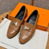 Hermes Royal Loafer Women Goatskin Sliver Buckle Naturel