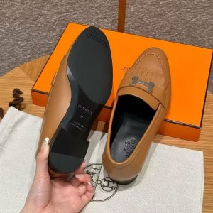 Alternative view of Hermes Royal Loafer Women Goatskin Sliver Buckle Naturel
