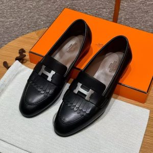 Hermes Royal Loafer Women Goatskin Sliver Buckle Noir
