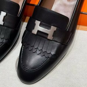 Hermes Royal Loafer Women Goatskin Sliver Buckle Noir - Image 14