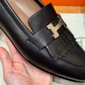 Hermes Royal Loafer Women Goatskin Sliver Buckle Noir - Image 10