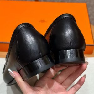 Hermes Royal Loafer Women Goatskin Sliver Buckle Noir - Image 9