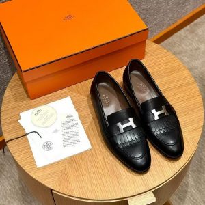 Hermes Royal Loafer Women Goatskin Sliver Buckle Noir - Image 6