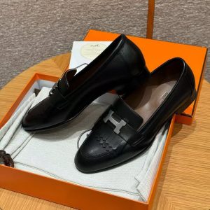 Hermes Royal Loafer Women Goatskin Sliver Buckle Noir - Image 5