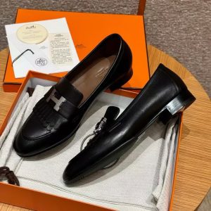 Hermes Royal Loafer Women Goatskin Sliver Buckle Noir - Image 4
