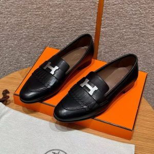Hermes Royal Loafer Women Goatskin Sliver Buckle Noir - Image 3
