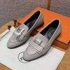 Hermes Royal Loafer Women Goatskin Sliver Buckle Pebble Beige