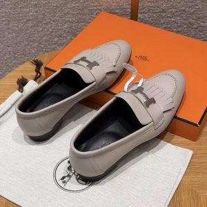 Alternative view of Hermes Royal Loafer Women Goatskin Sliver Buckle Pebble Beige