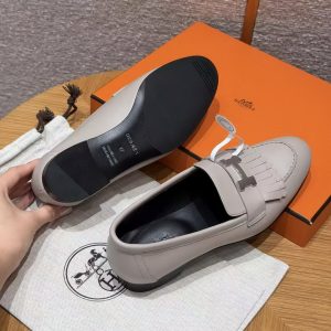 Hermes Royal Loafer Women Goatskin Sliver Buckle Pebble Beige - Image 13