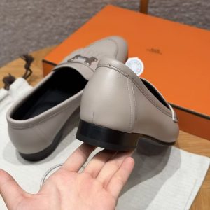Hermes Royal Loafer Women Goatskin Sliver Buckle Pebble Beige - Image 11