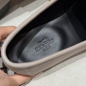 Hermes Royal Loafer Women Goatskin Sliver Buckle Pebble Beige - Image 8