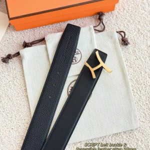 Hermes Script Belt Buckle & Reversible Leather Strap 38 mm Box 135 and Togo Calfskin Permabrass Buckle Yellow Gold Noir Noir - Image 8