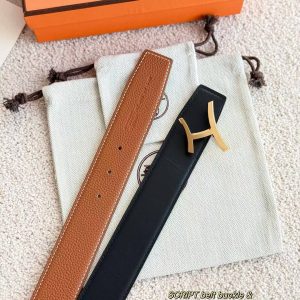 Hermes Script Belt Buckle & Reversible Leather Strap 38 mm Box 135 and Togo Calfskin Permabrass Buckle Yellow Gold Noir Gold - Image 7