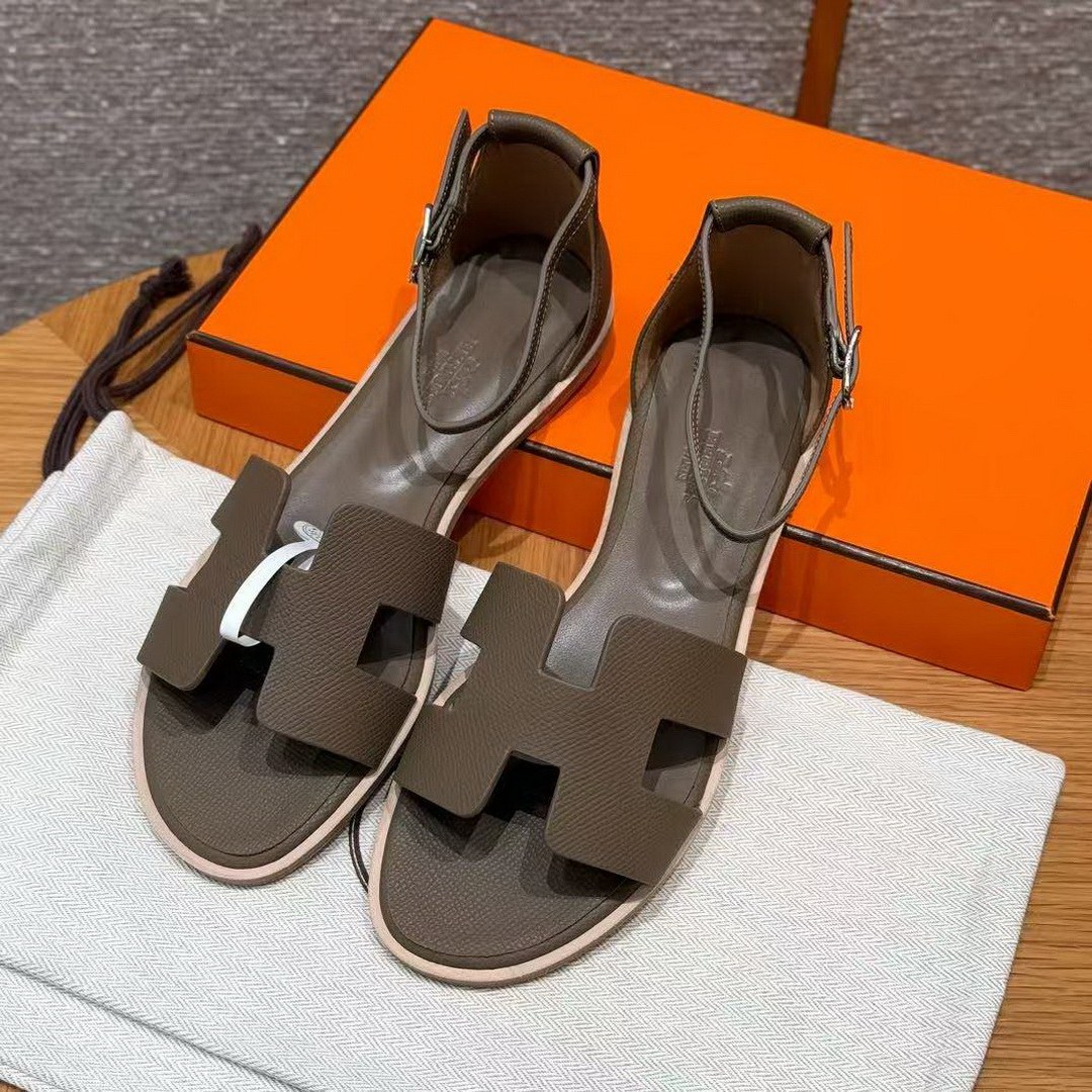Hermes Santorini Sandal Women Epsom Calfskin Etoupe H182138Z X3360 - Image 2
