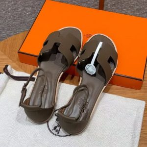 Hermes Santorini Sandal Women Epsom Calfskin Etoupe H182138Z X3360 - Image 15