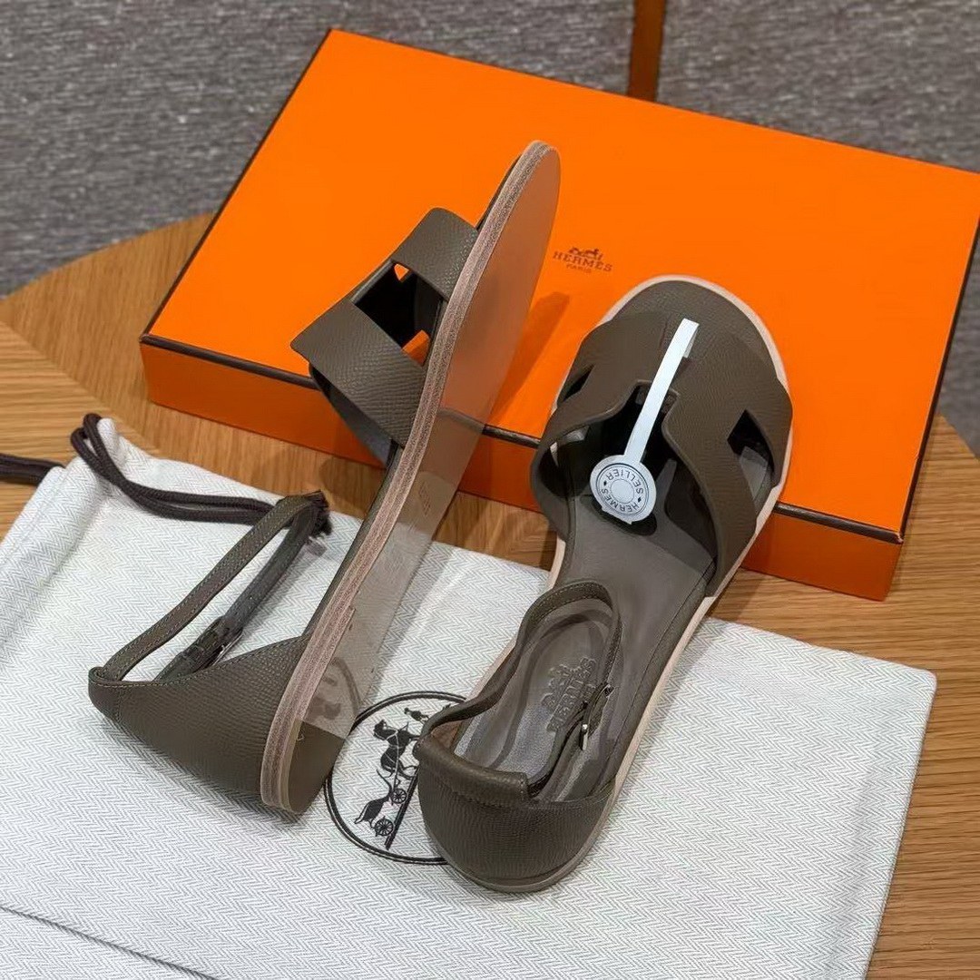 Hermes Santorini Sandal Women Epsom Calfskin Etoupe H182138Z X3360 - Image 14