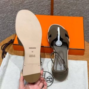 Hermes Santorini Sandal Women Epsom Calfskin Etoupe H182138Z X3360 - Image 13