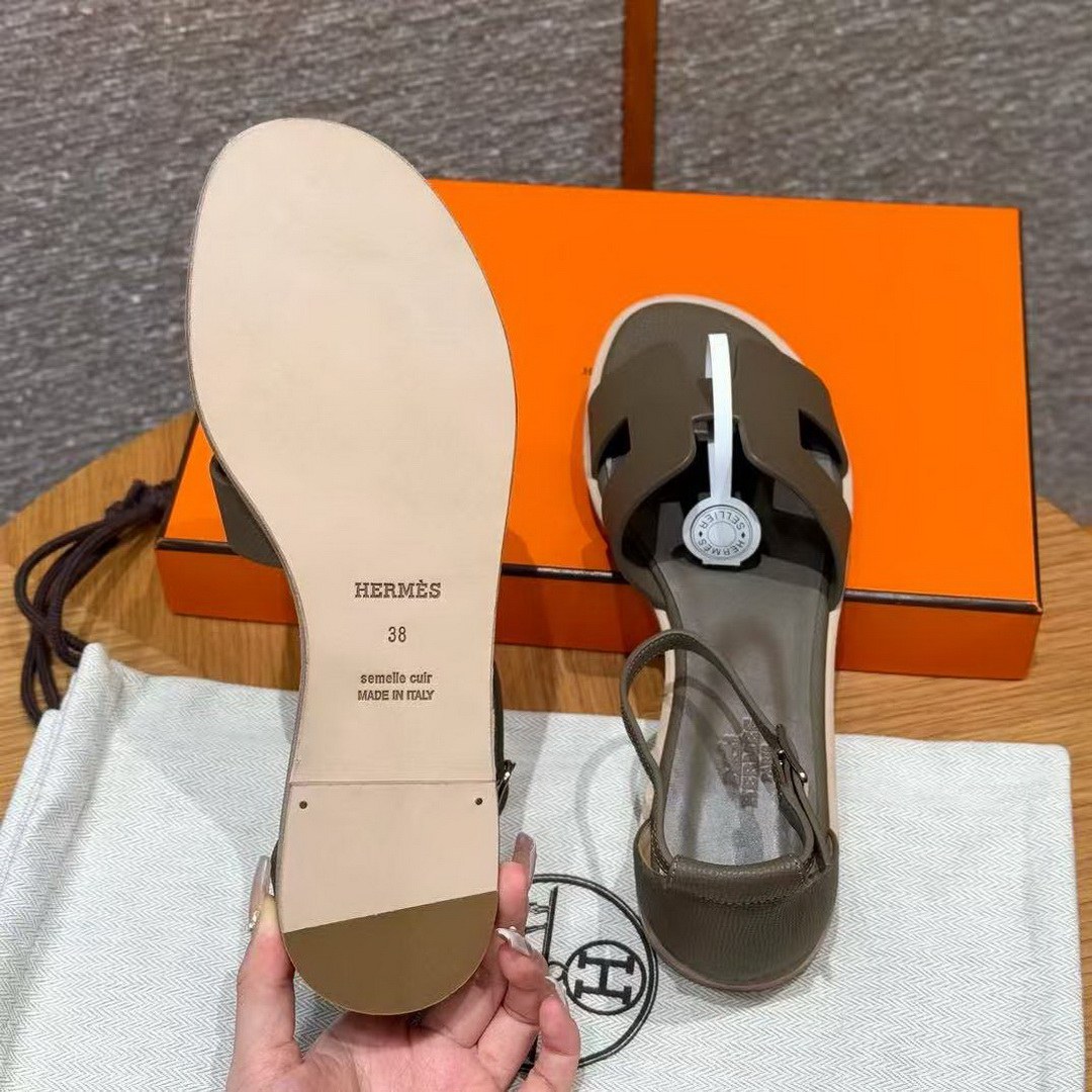 Hermes Santorini Sandal Women Epsom Calfskin Etoupe H182138Z X3360 - Image 13