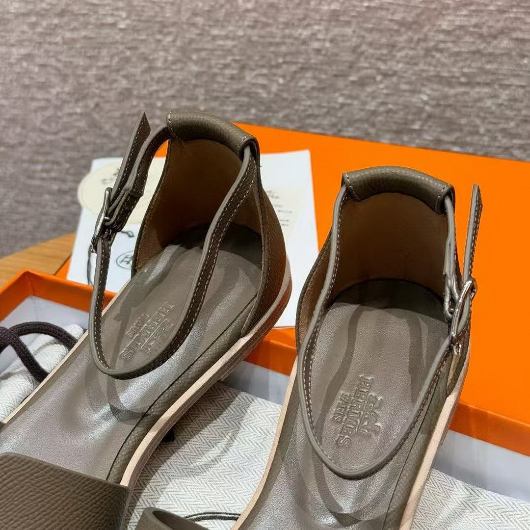 Hermes Santorini Sandal Women Epsom Calfskin Etoupe H182138Z X3360 - Image 6