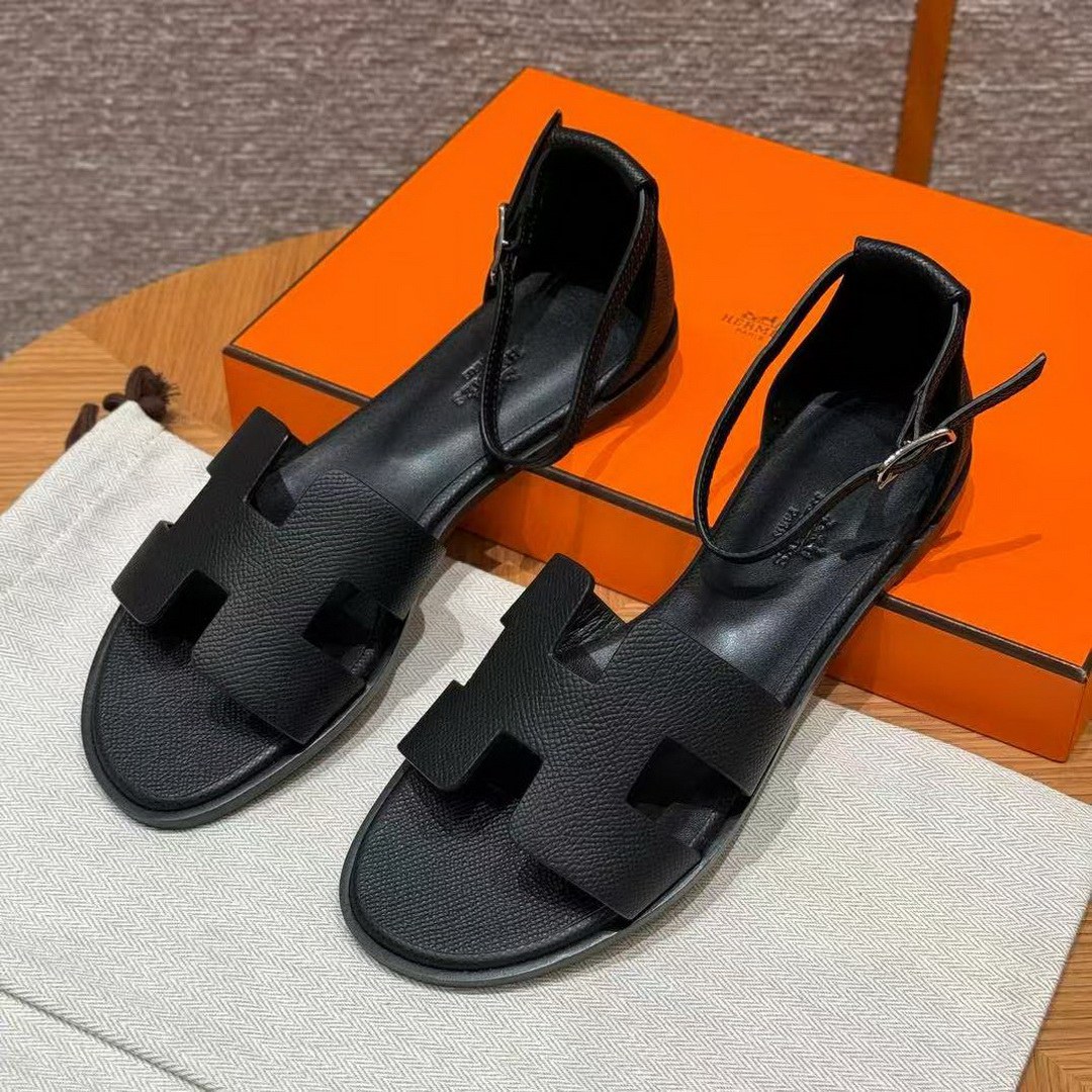 Hermes Santorini Sandal Women Epsom Calfskin Noir H182138Z 02350 - Image 2