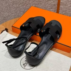Hermes Santorini Sandal Women Epsom Calfskin Noir H182138Z 02350 - Image 12