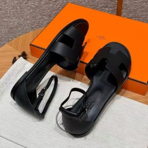 Hermes Santorini Sandal Women Epsom Calfskin Noir H182138Z 02350 - Image 10
