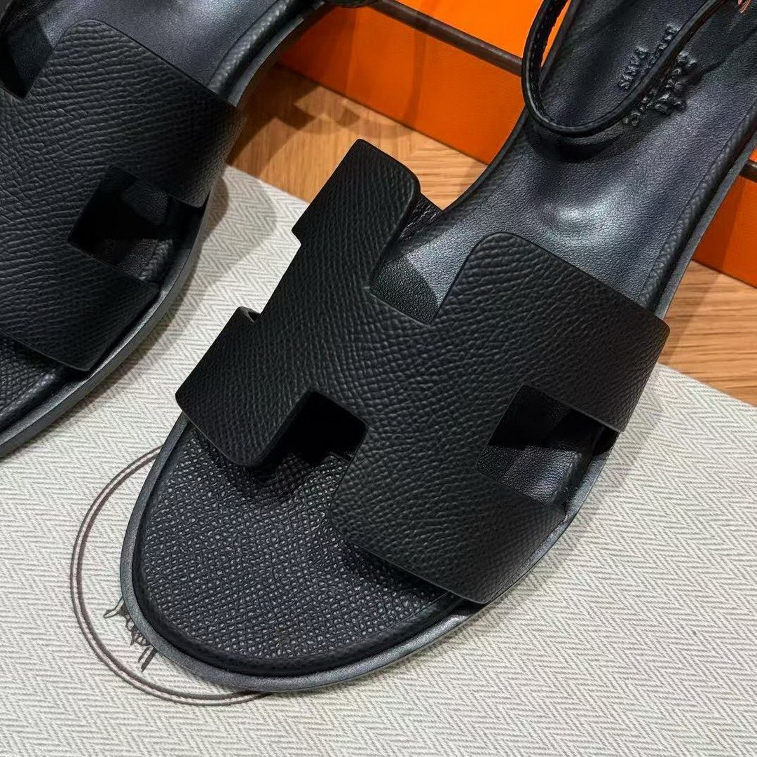 Hermes Santorini Sandal Women Epsom Calfskin Noir H182138Z 02350 - Image 9