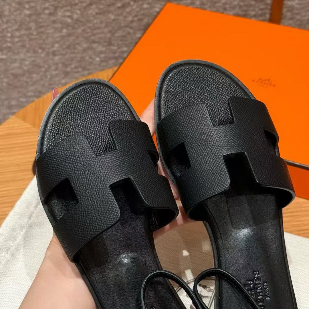 Hermes Santorini Sandal Women Epsom Calfskin Noir H182138Z 02350 - Image 8