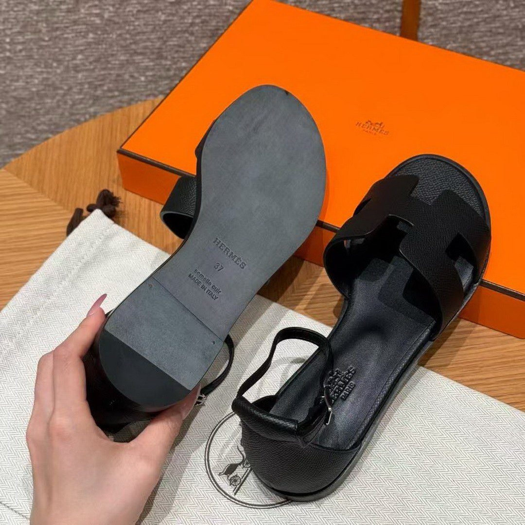 Hermes Santorini Sandal Women Epsom Calfskin Noir H182138Z 02350 - Image 5