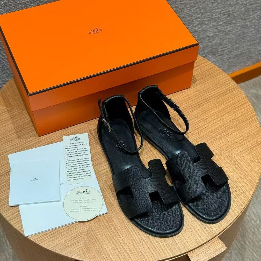 Hermes Santorini Sandal Women Epsom Calfskin Noir H182138Z 02350 - Image 4