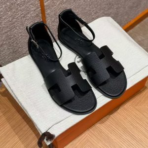 Hermes Santorini Sandal Women Epsom Calfskin Noir H182138Z 02350 - Image 3
