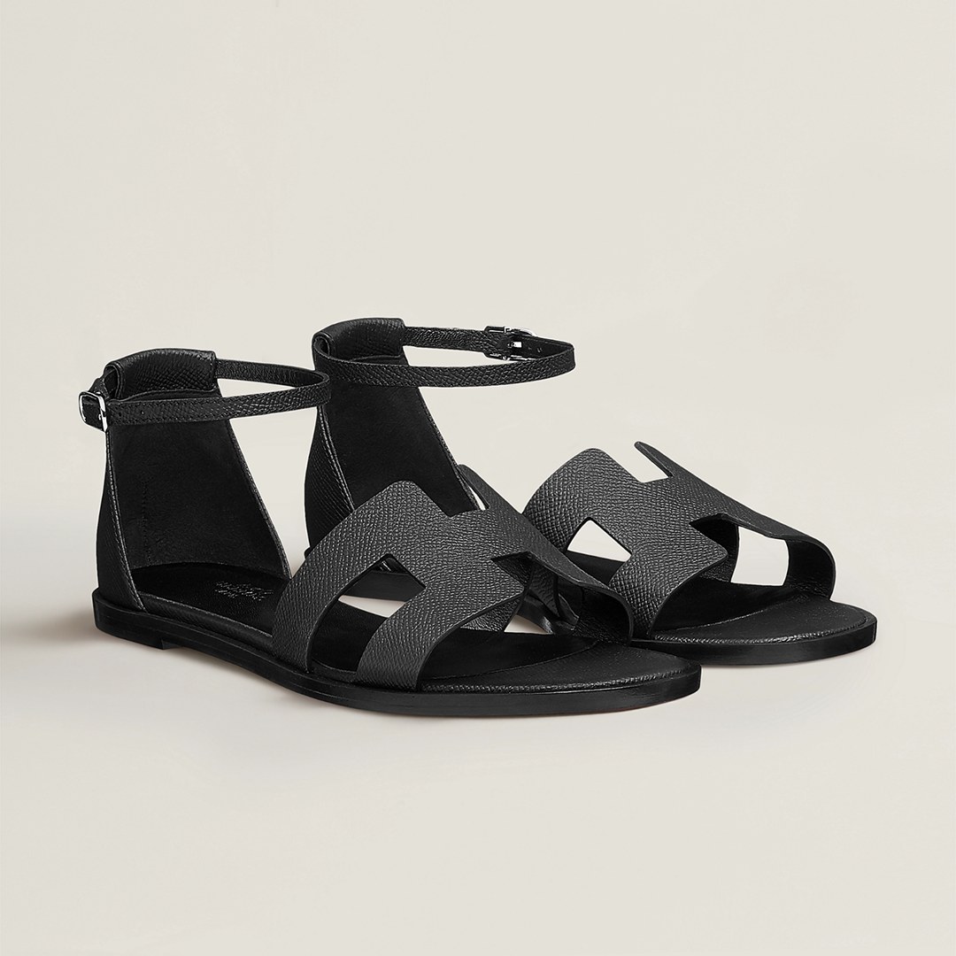 Hermes Santorini Sandal Women Epsom Calfskin Noir H182138Z 02350