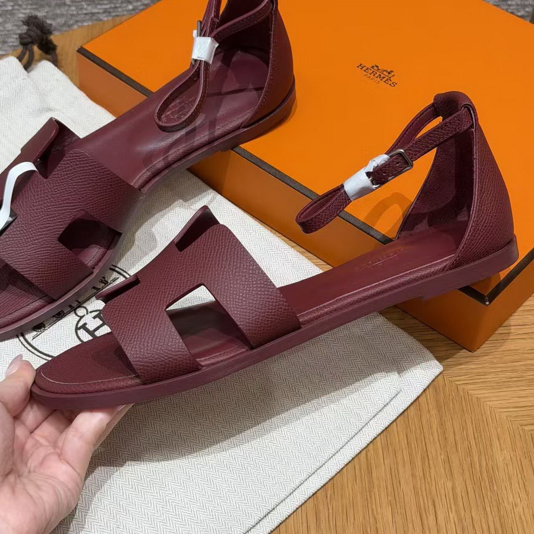 Hermes Santorini Sandal Women Epsom Calfskin Rouge H H182138Z L1350 - Image 19