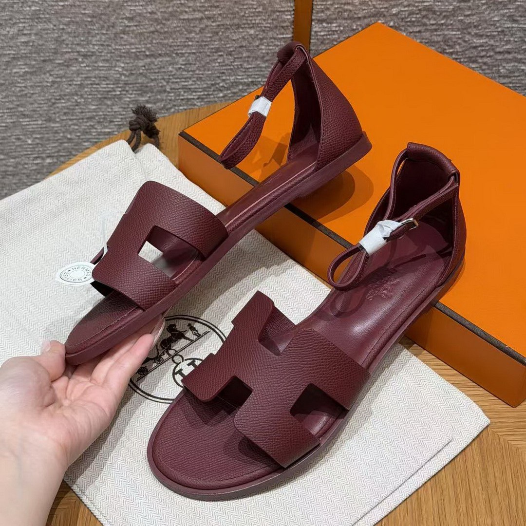 Hermes Santorini Sandal Women Epsom Calfskin Rouge H H182138Z L1350 - Image 18