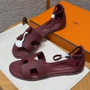 Hermes Santorini Sandal Women Epsom Calfskin Rouge H H182138Z L1350 - Image 17