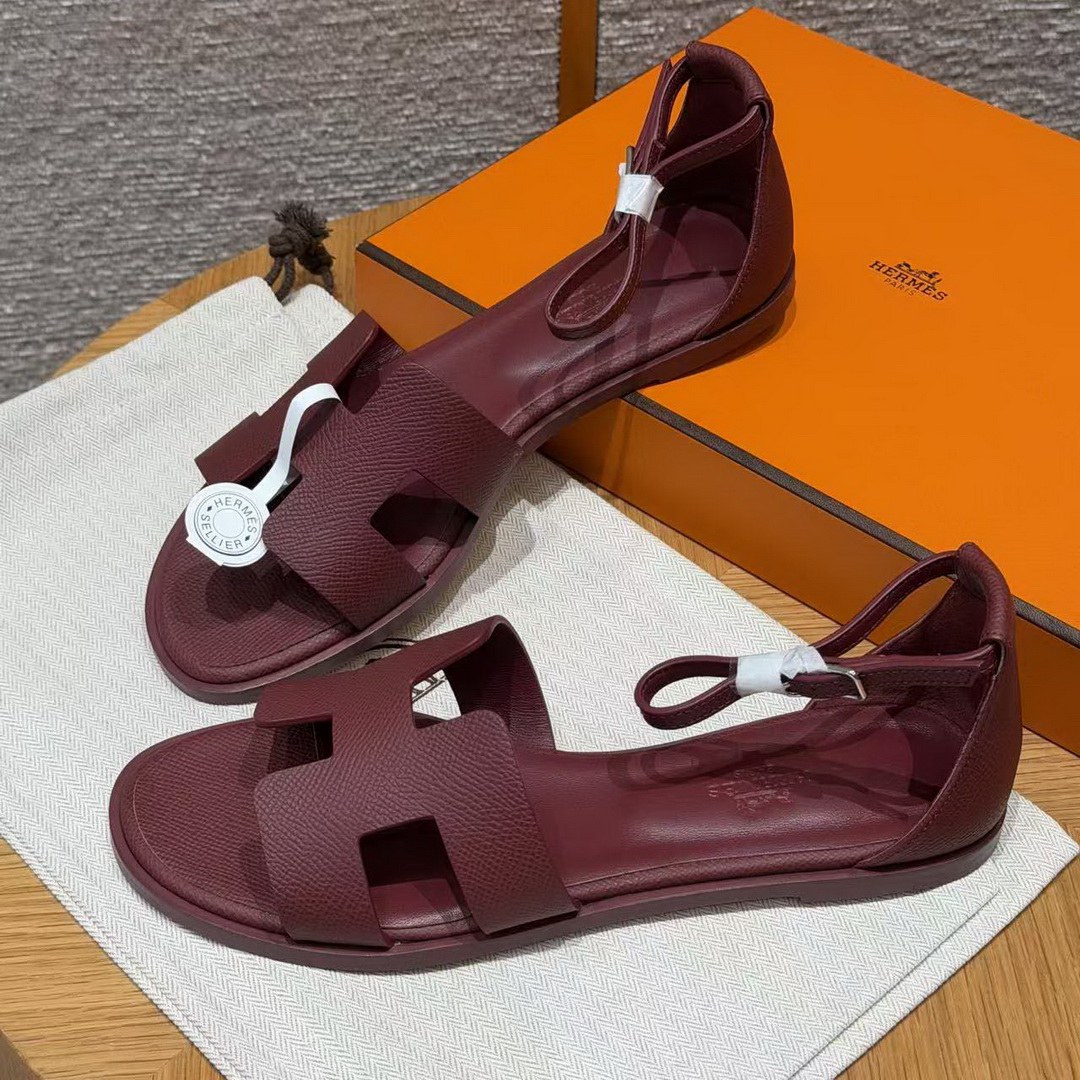 Hermes Santorini Sandal Women Epsom Calfskin Rouge H H182138Z L1350 - Image 17