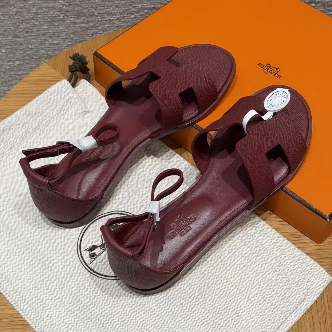 Hermes Santorini Sandal Women Epsom Calfskin Rouge H H182138Z L1350 - Image 15