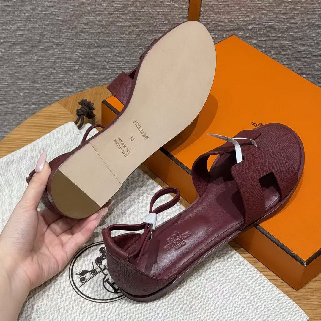 Hermes Santorini Sandal Women Epsom Calfskin Rouge H H182138Z L1350 - Image 14
