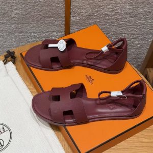 Hermes Santorini Sandal Women Epsom Calfskin Rouge H H182138Z L1350 - Image 11