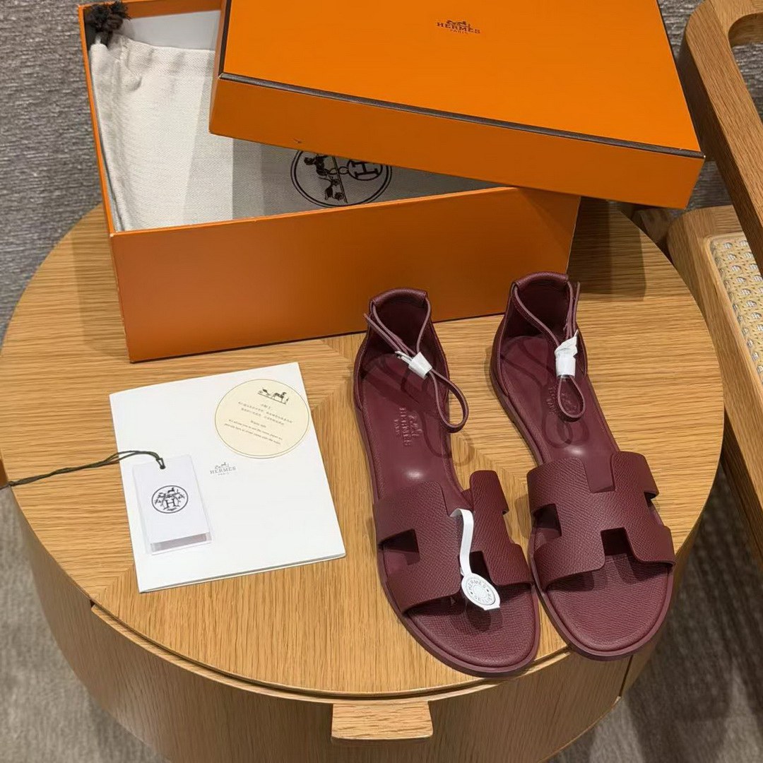 Hermes Santorini Sandal Women Epsom Calfskin Rouge H H182138Z L1350 - Image 10