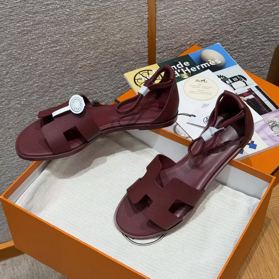 Hermes Santorini Sandal Women Epsom Calfskin Rouge H H182138Z L1350 - Image 9