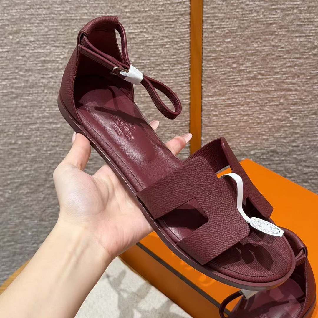 Hermes Santorini Sandal Women Epsom Calfskin Rouge H H182138Z L1350 - Image 8