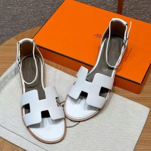 Hermes Santorini Sandal Women Swift Calfskin Blanc H182139Z 90350 - Image 13