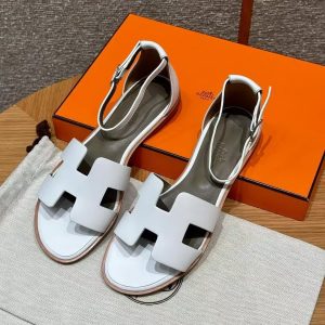 Hermes Santorini Sandal Women Swift Calfskin Blanc H182139Z 90350 - Image 12