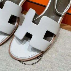 Hermes Santorini Sandal Women Swift Calfskin Blanc H182139Z 90350 - Image 8