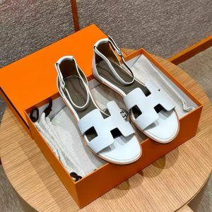 Hermes Santorini Sandal Women Swift Calfskin Blanc H182139Z 90350 - Image 3